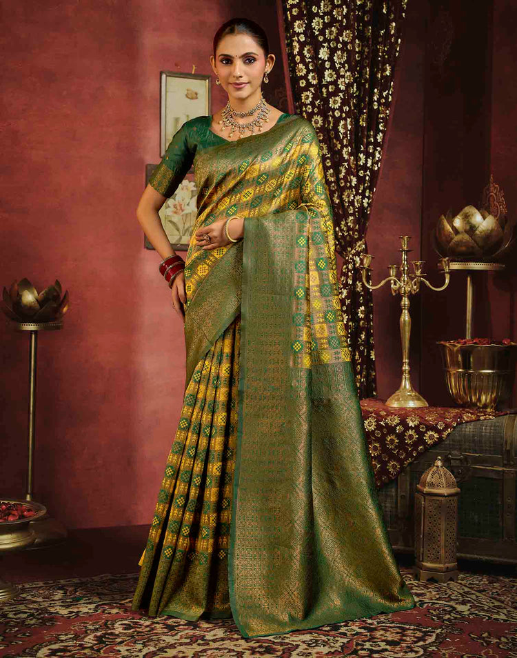 Mustard Yellow Silk Woven Banarasi Saree