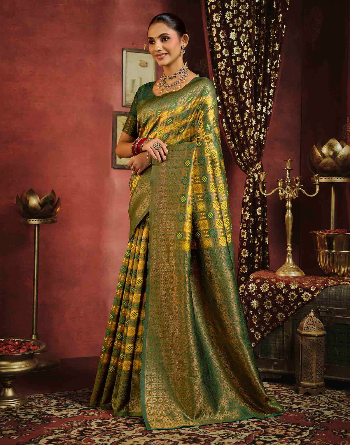Mustard Yellow Silk Woven Banarasi Saree