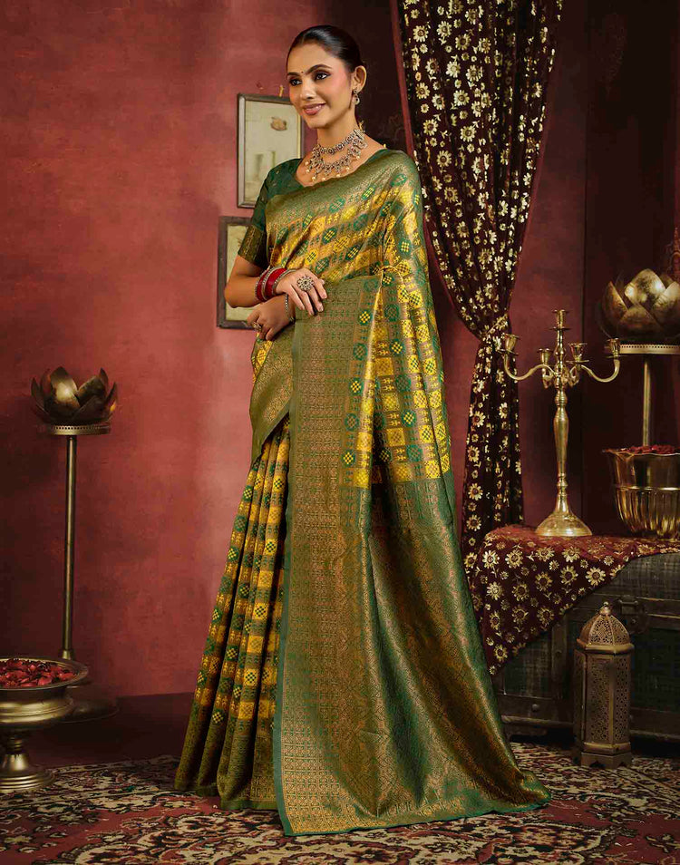 Mustard Yellow Silk Woven Banarasi Saree