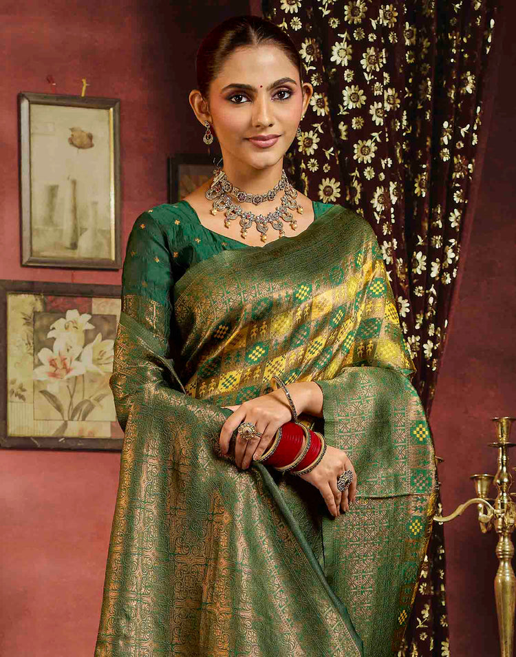 Mustard Yellow Silk Woven Banarasi Saree