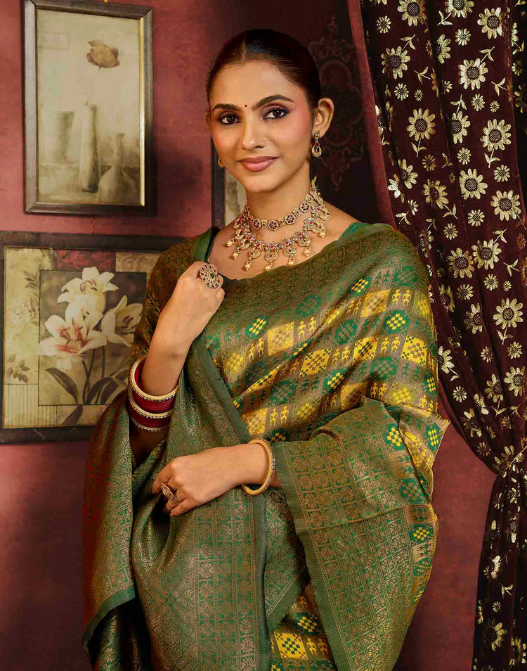 Mustard Yellow Silk Woven Banarasi Saree