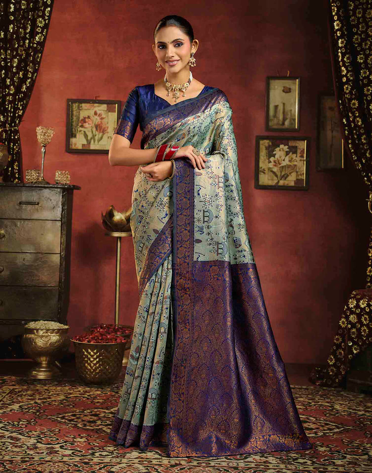 Mint Green Silk Woven Banarasi Saree