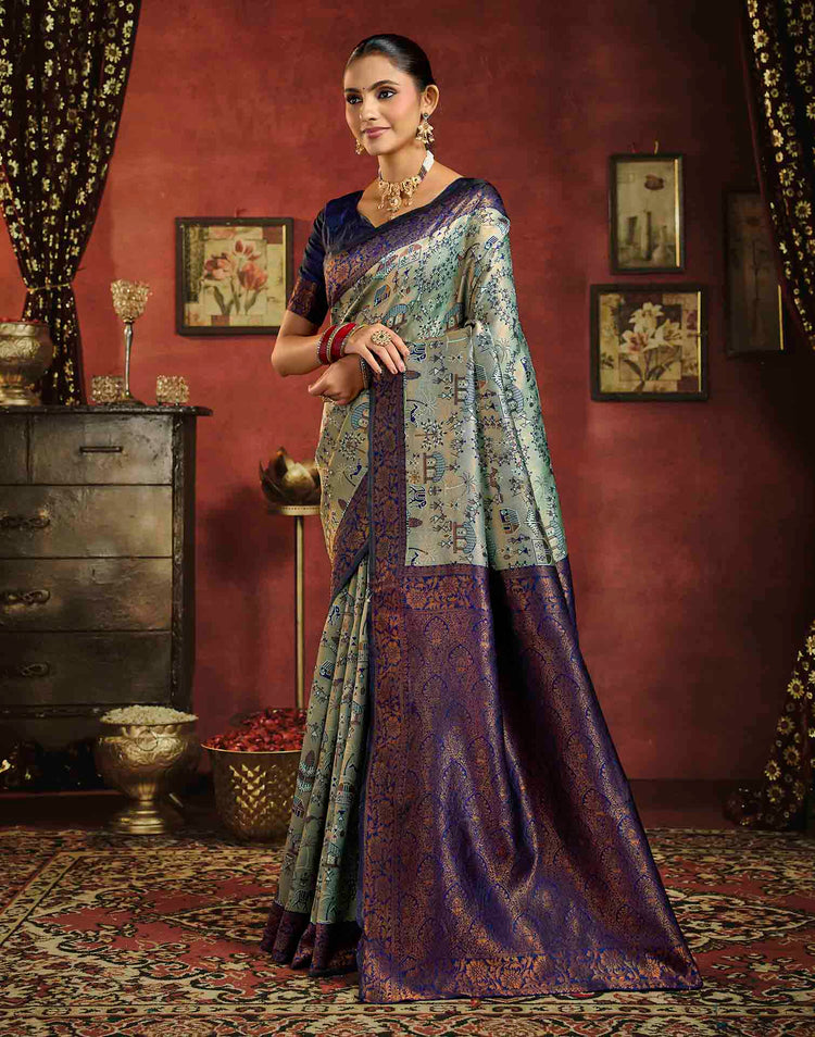 Mint Green Silk Woven Banarasi Saree
