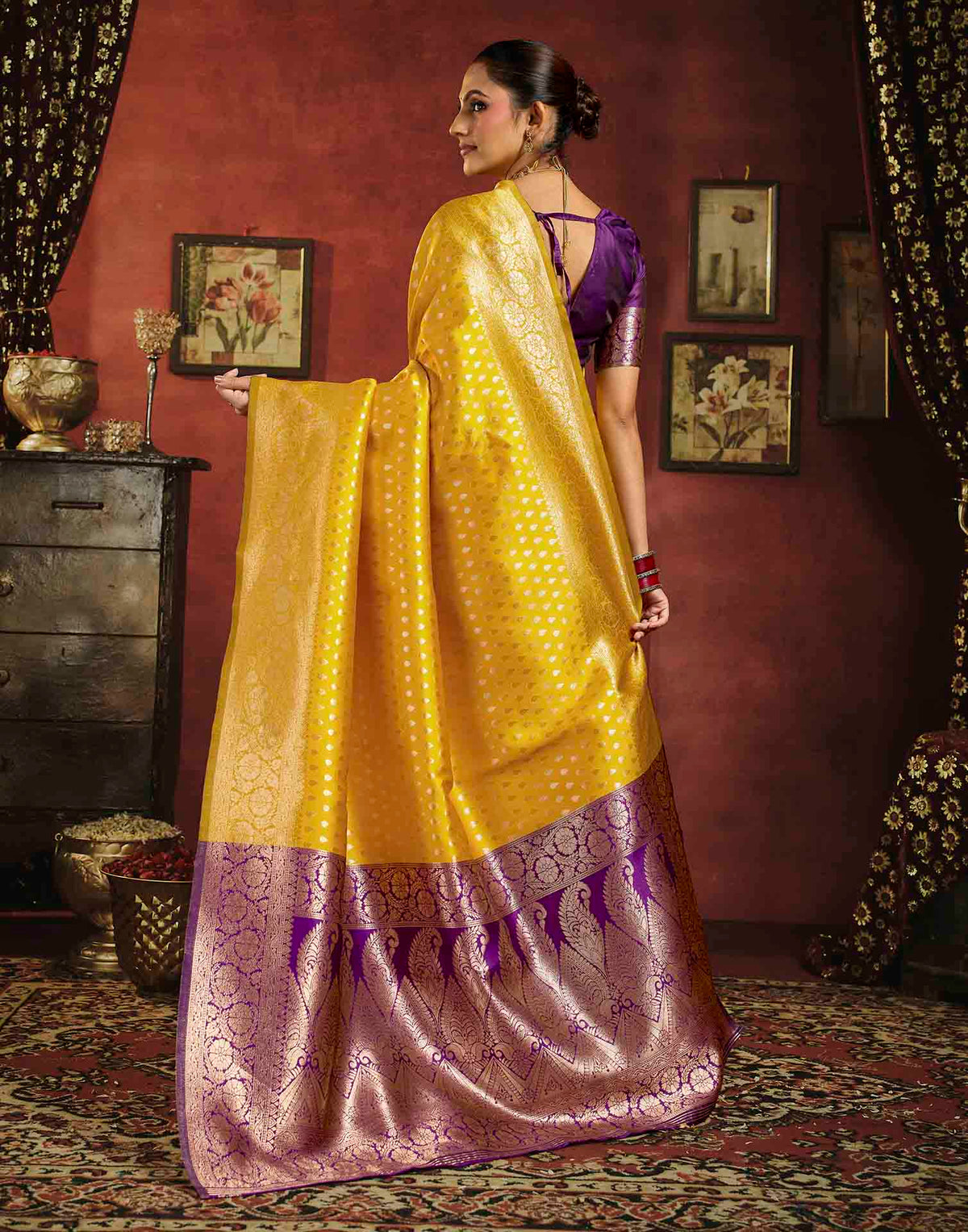Yellow Silk Woven Banarasi Saree