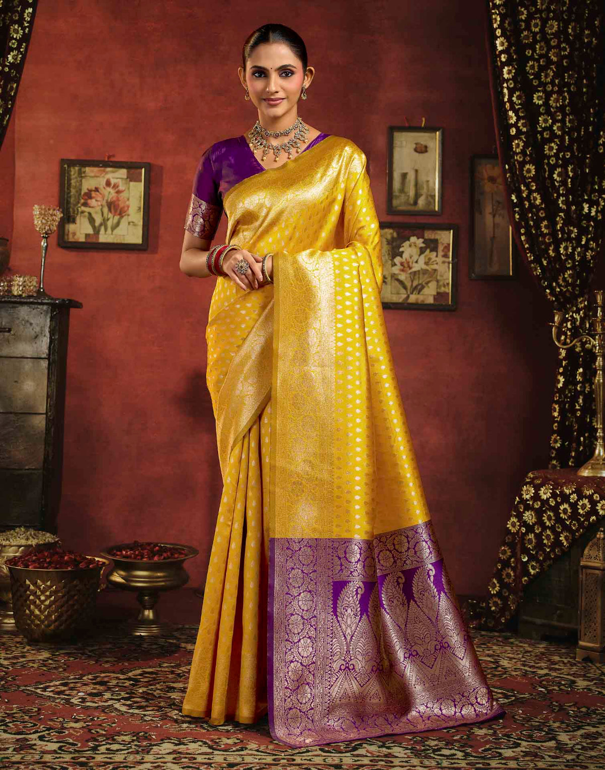 Yellow Silk Woven Banarasi Saree