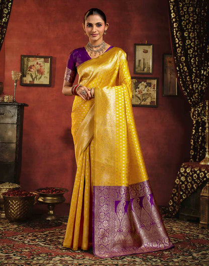 Yellow Silk Woven Banarasi Saree