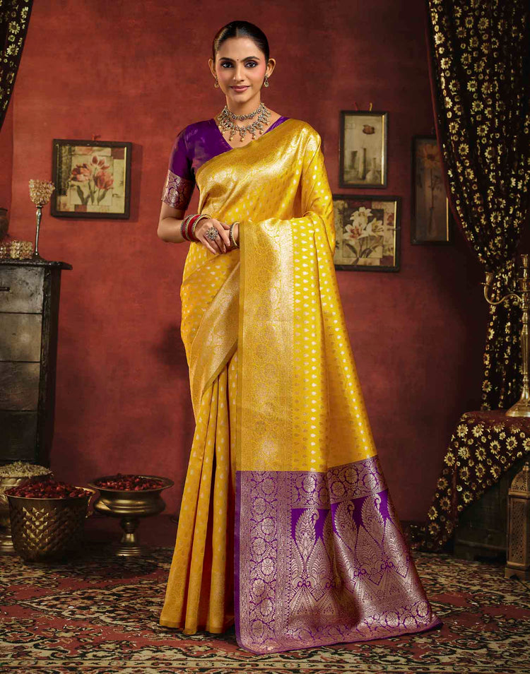 Yellow Silk Woven Banarasi Saree
