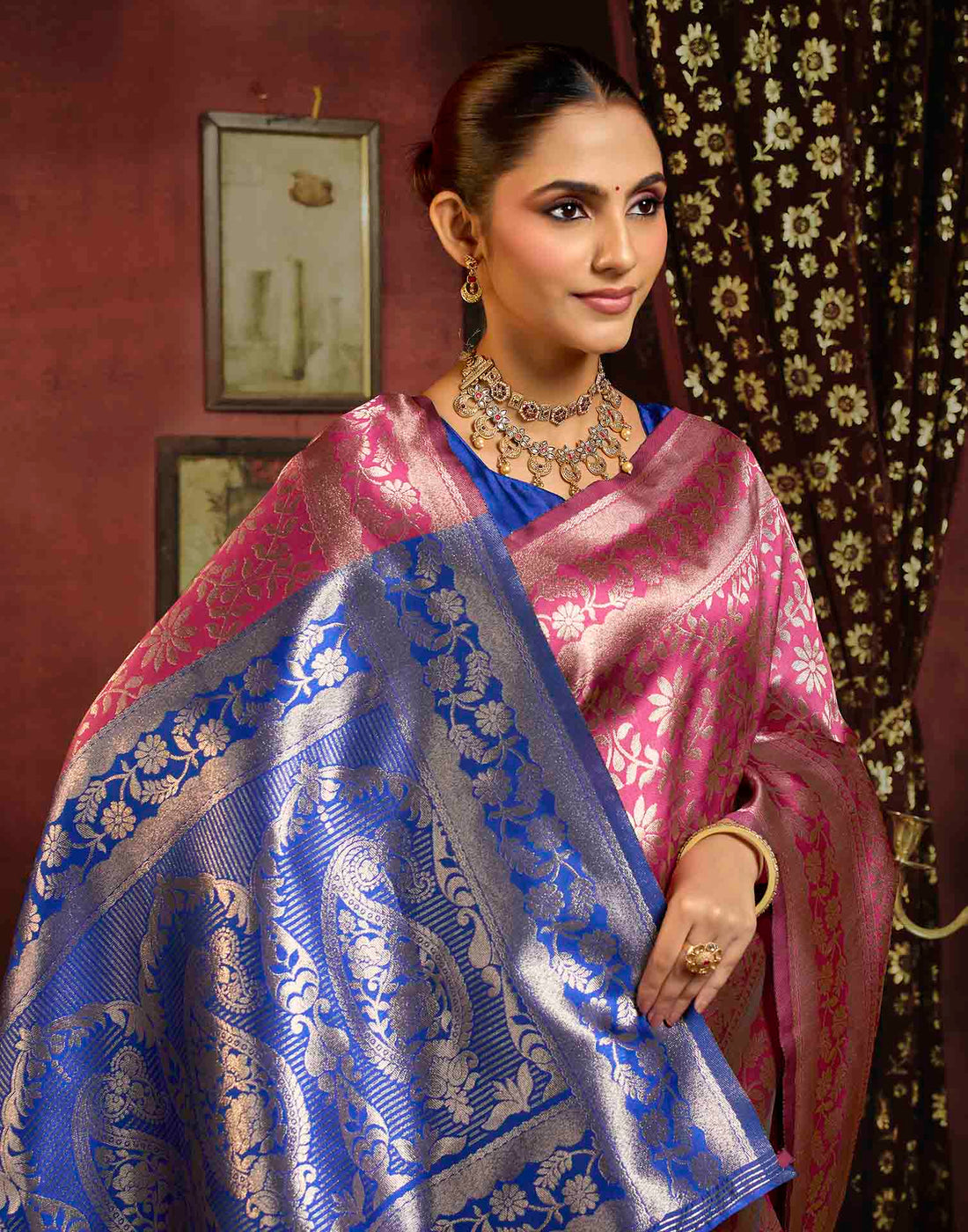 Magenta Silk Woven Banarasi Saree