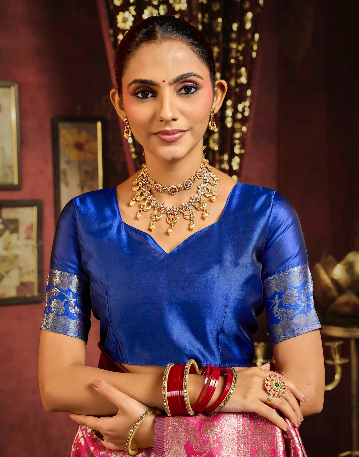 Magenta Silk Woven Banarasi Saree