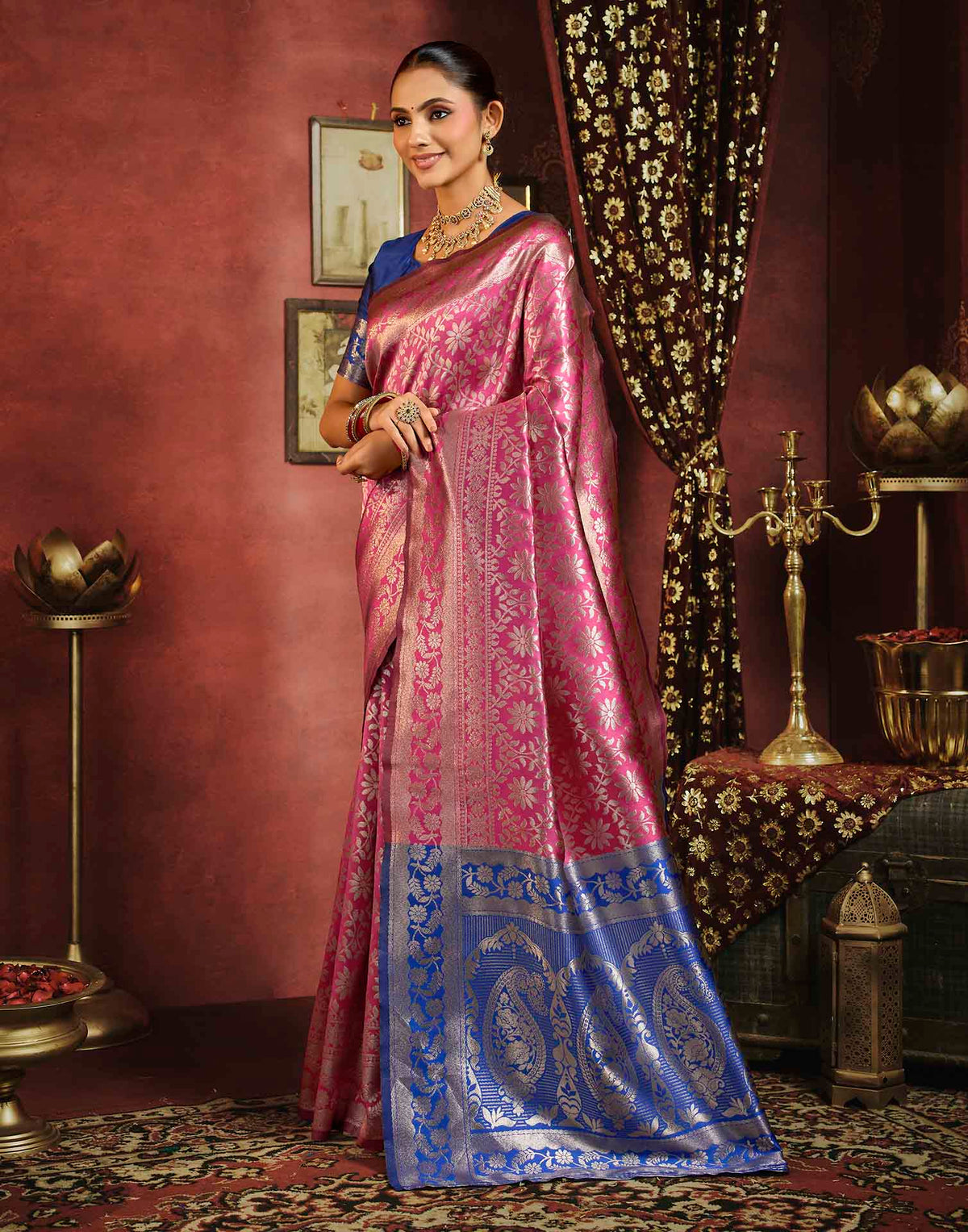 Magenta Silk Woven Banarasi Saree