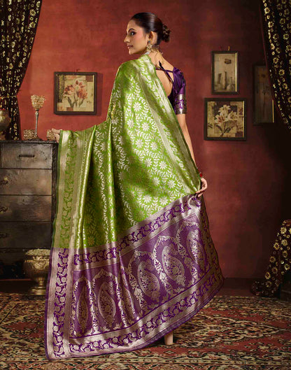 Parrot Green Silk Woven Banarasi Saree