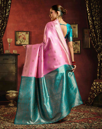 Baby Pink Silk Woven Banarasi Saree