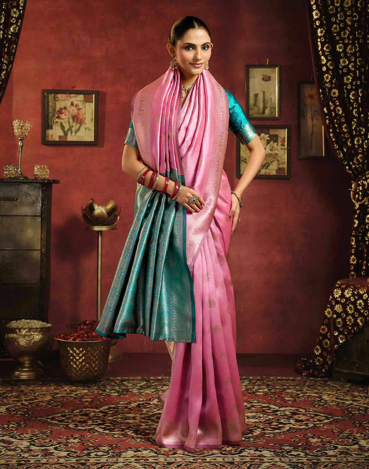 Baby Pink Silk Woven Banarasi Saree