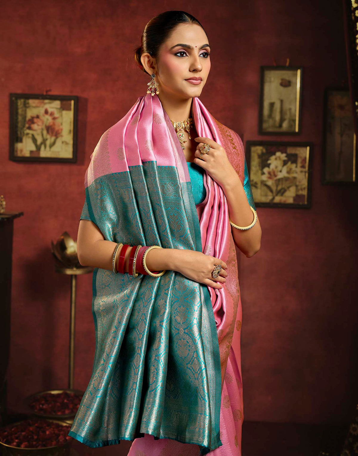 Baby Pink Silk Woven Banarasi Saree