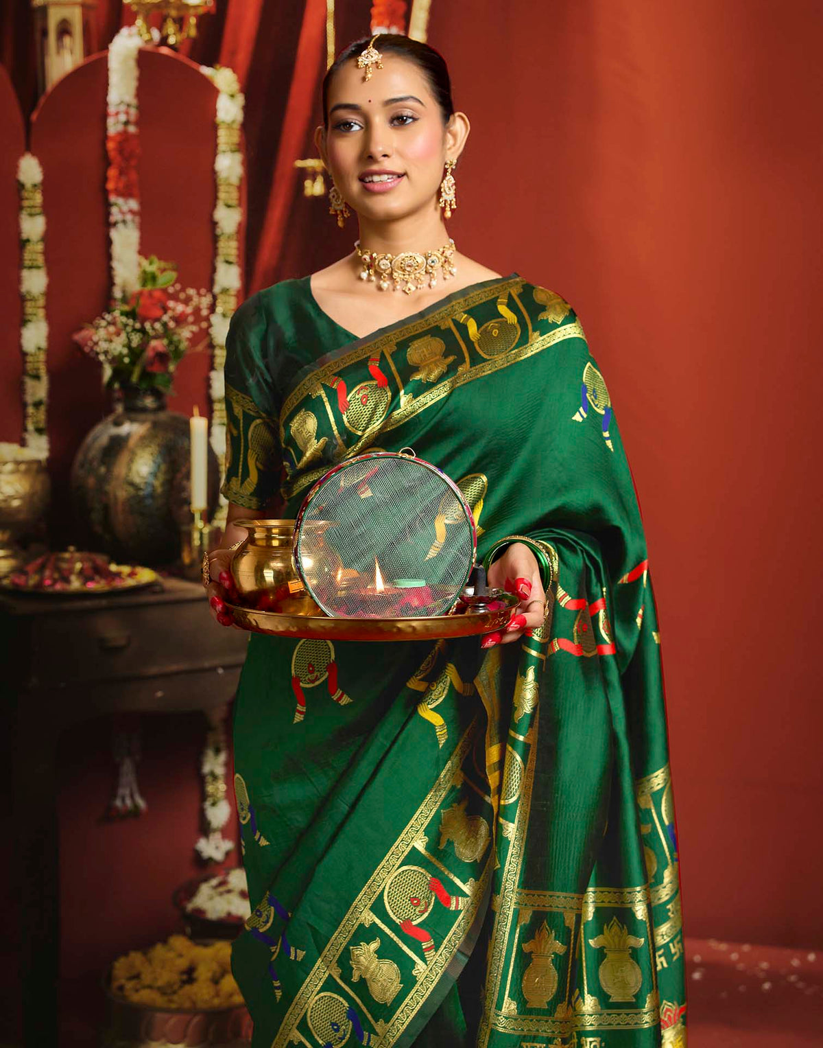 Dark Green Silk Woven Banarasi Saree