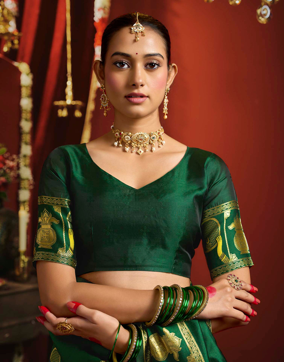 Dark Green Silk Woven Banarasi Saree
