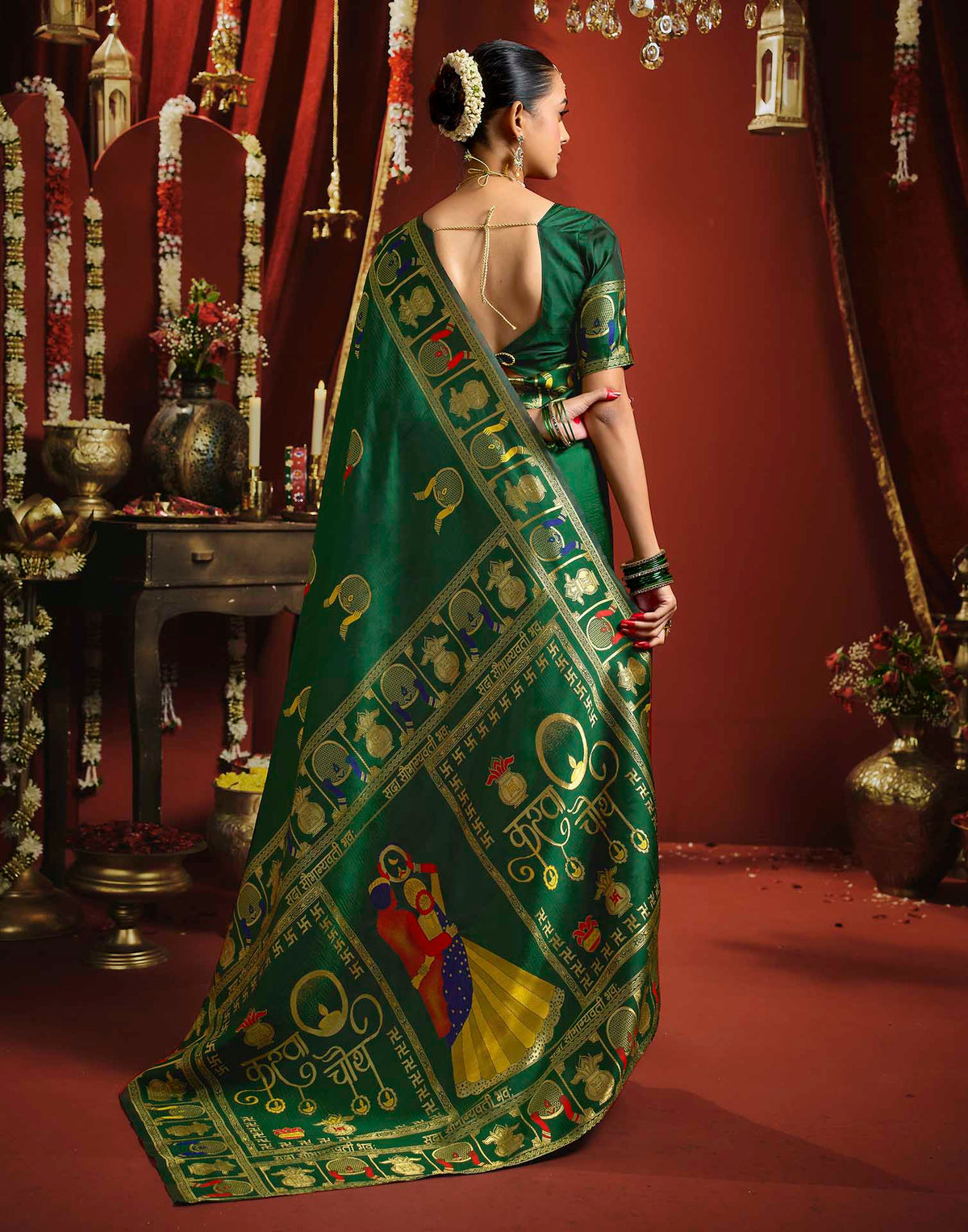 Dark Green Silk Woven Banarasi Saree