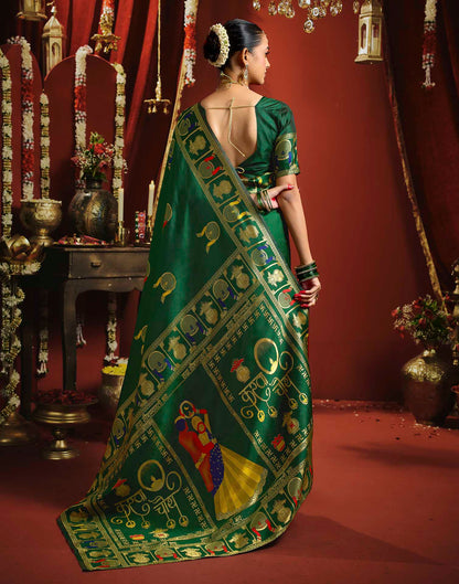 Dark Green Silk Woven Banarasi Saree