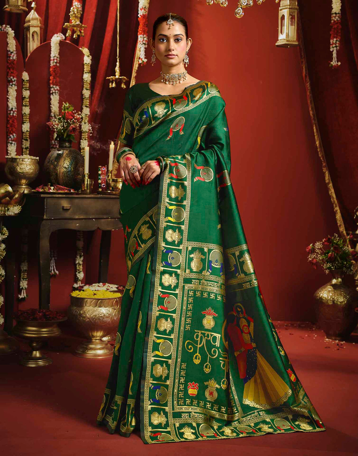 Dark Green Silk Woven Banarasi Saree