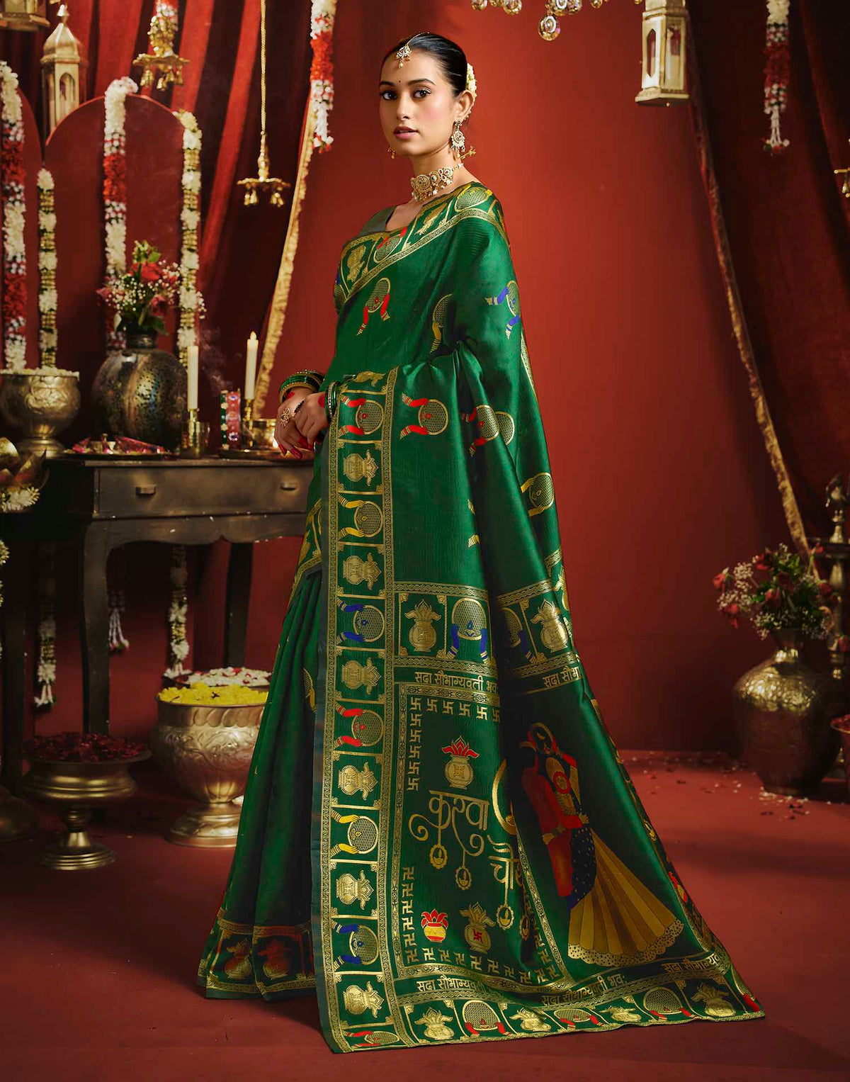 Dark Green Silk Woven Banarasi Saree