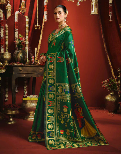 Dark Green Silk Woven Banarasi Saree