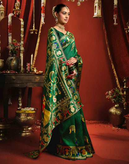 Dark Green Silk Woven Banarasi Saree
