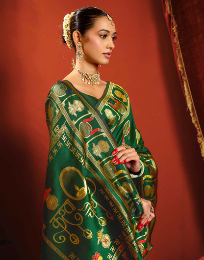 Dark Green Silk Woven Banarasi Saree