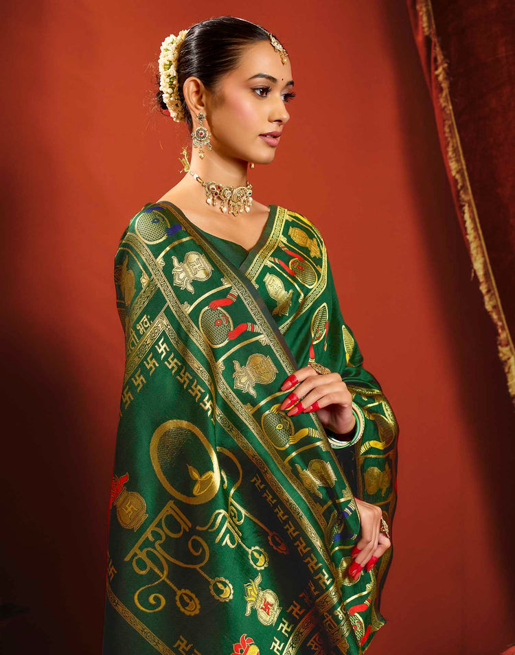 Dark Green Silk Woven Banarasi Saree