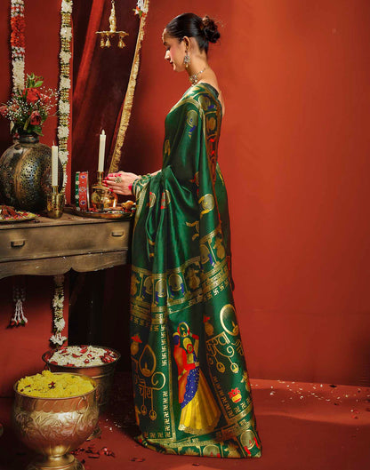 Dark Green Silk Woven Banarasi Saree