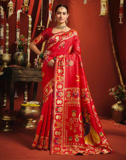 Dark Red Silk Woven Banarasi Saree