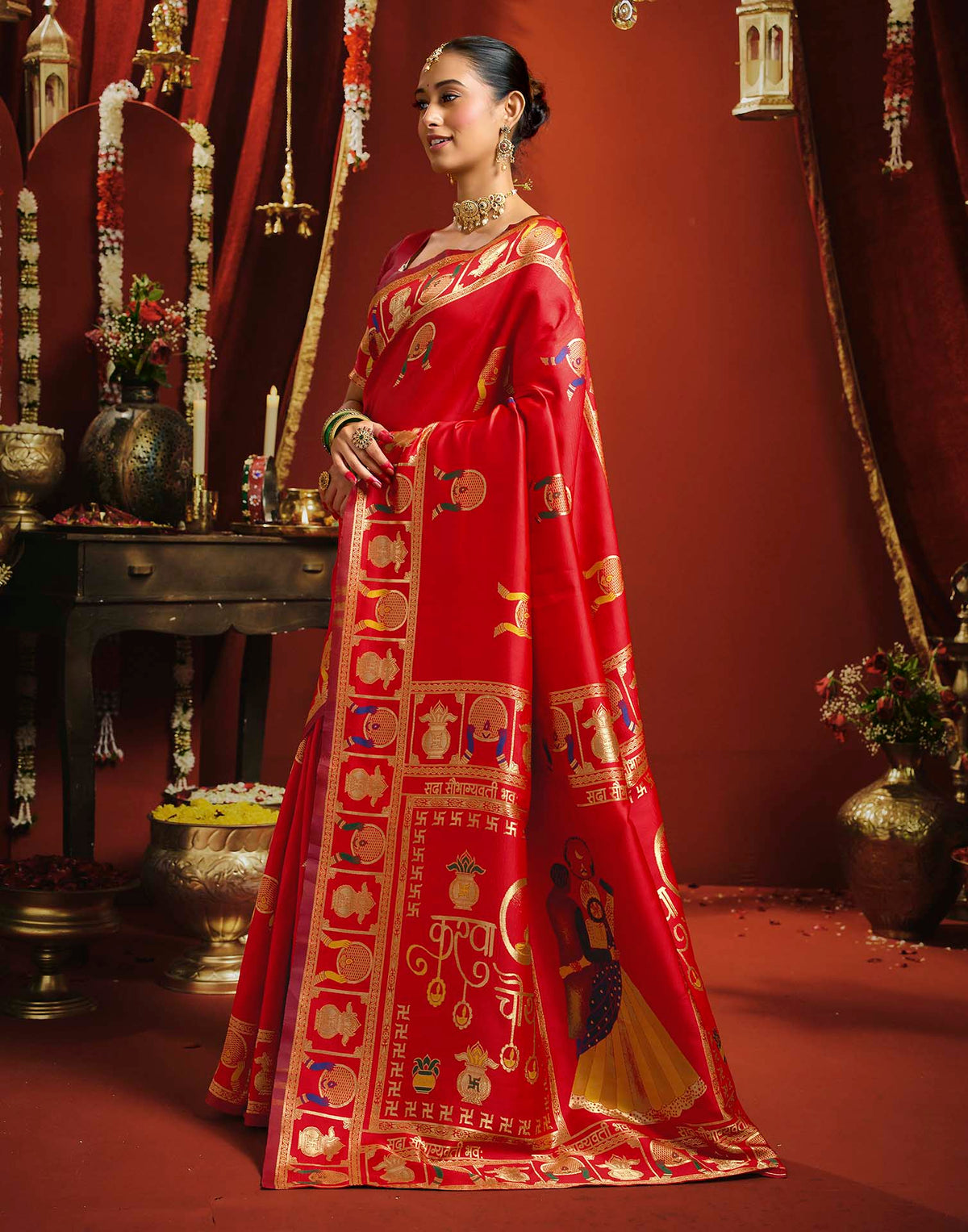 Dark Red Silk Woven Banarasi Saree