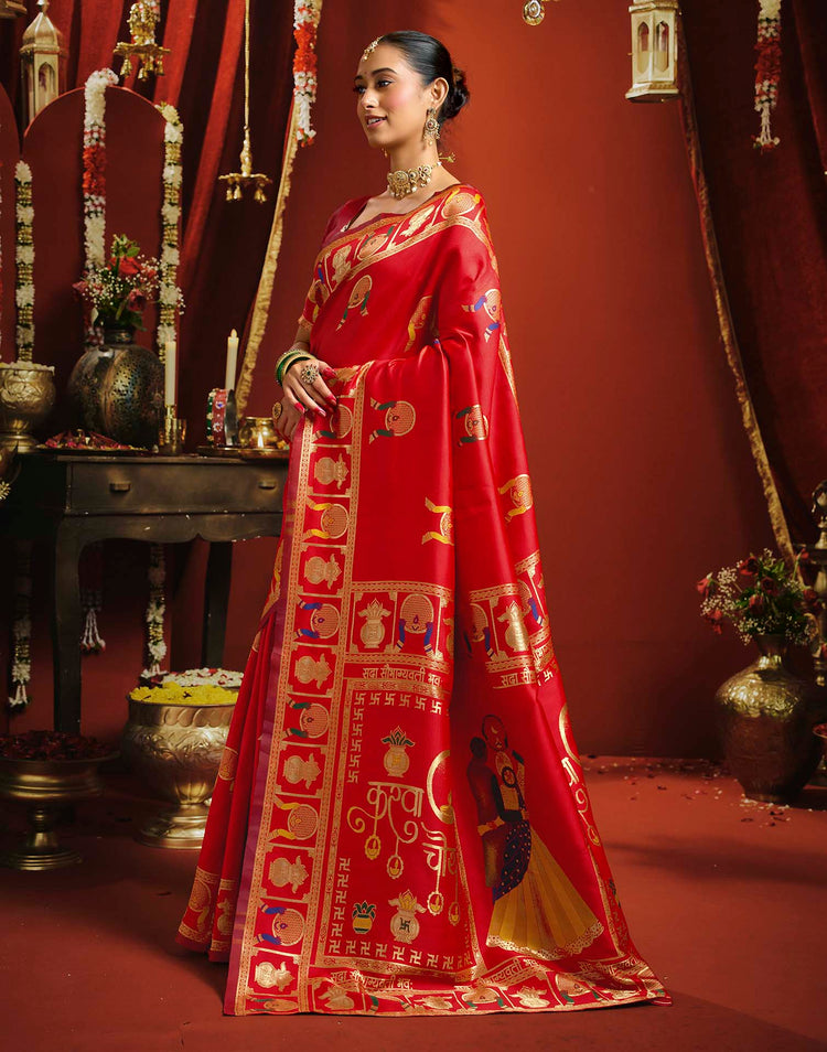 Dark Red Silk Woven Banarasi Saree