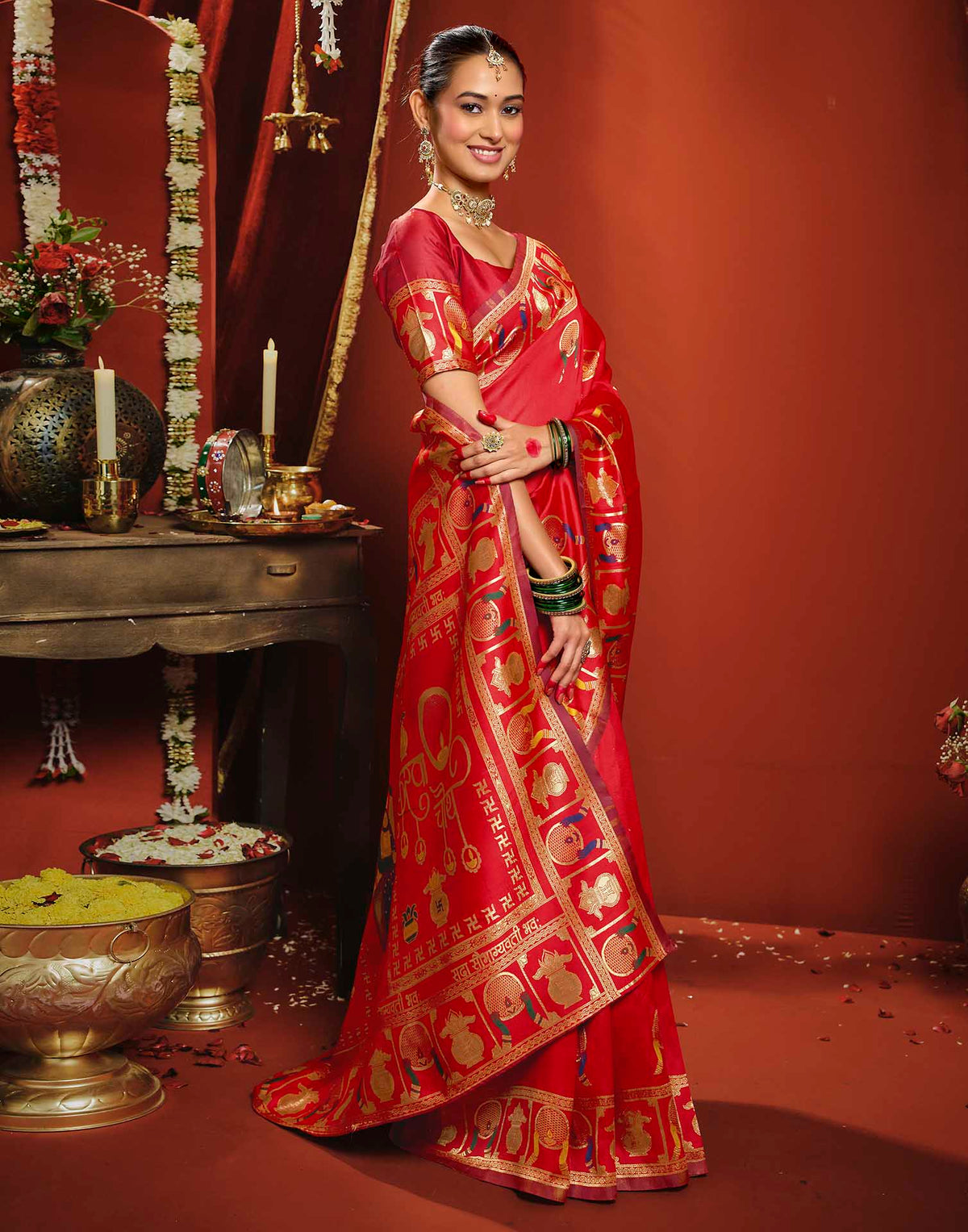Dark Red Silk Woven Banarasi Saree