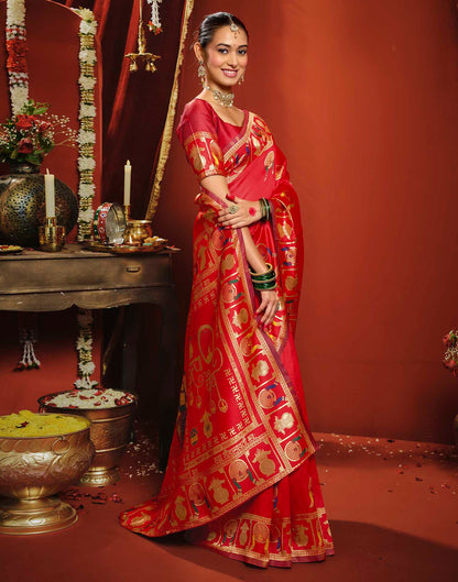 Dark Red Silk Woven Banarasi Saree