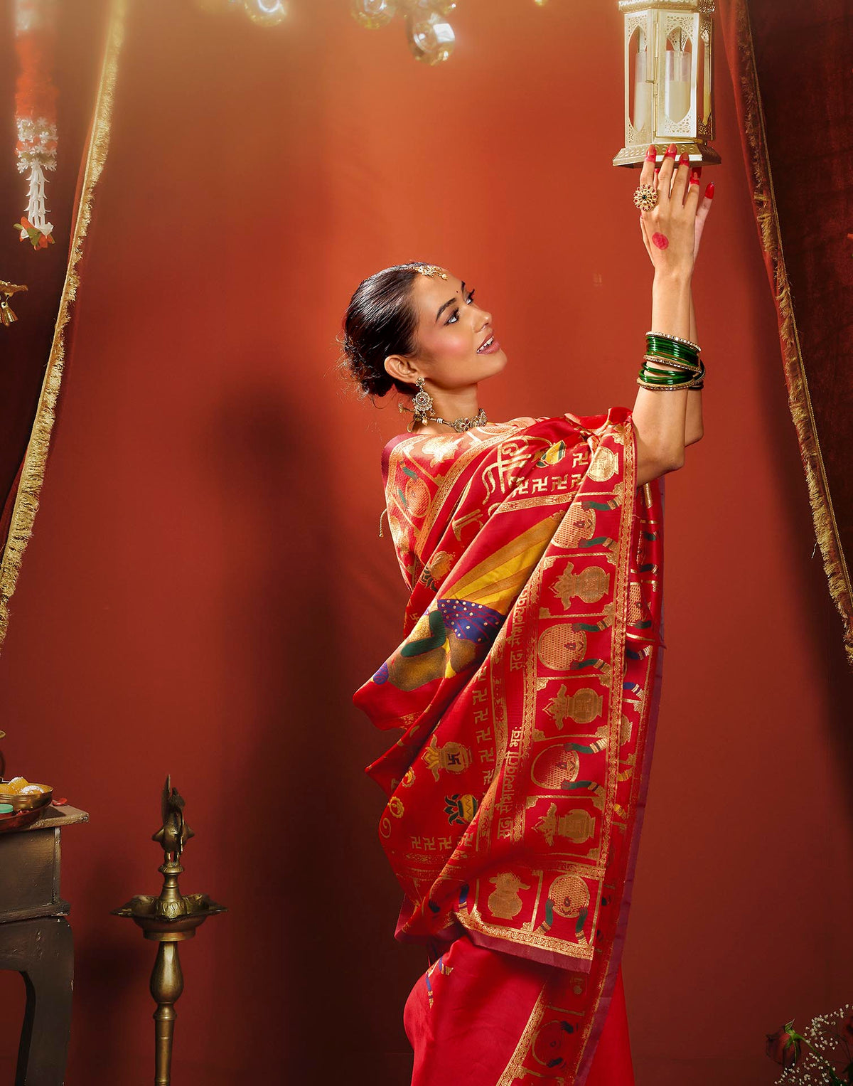 Dark Red Silk Woven Banarasi Saree