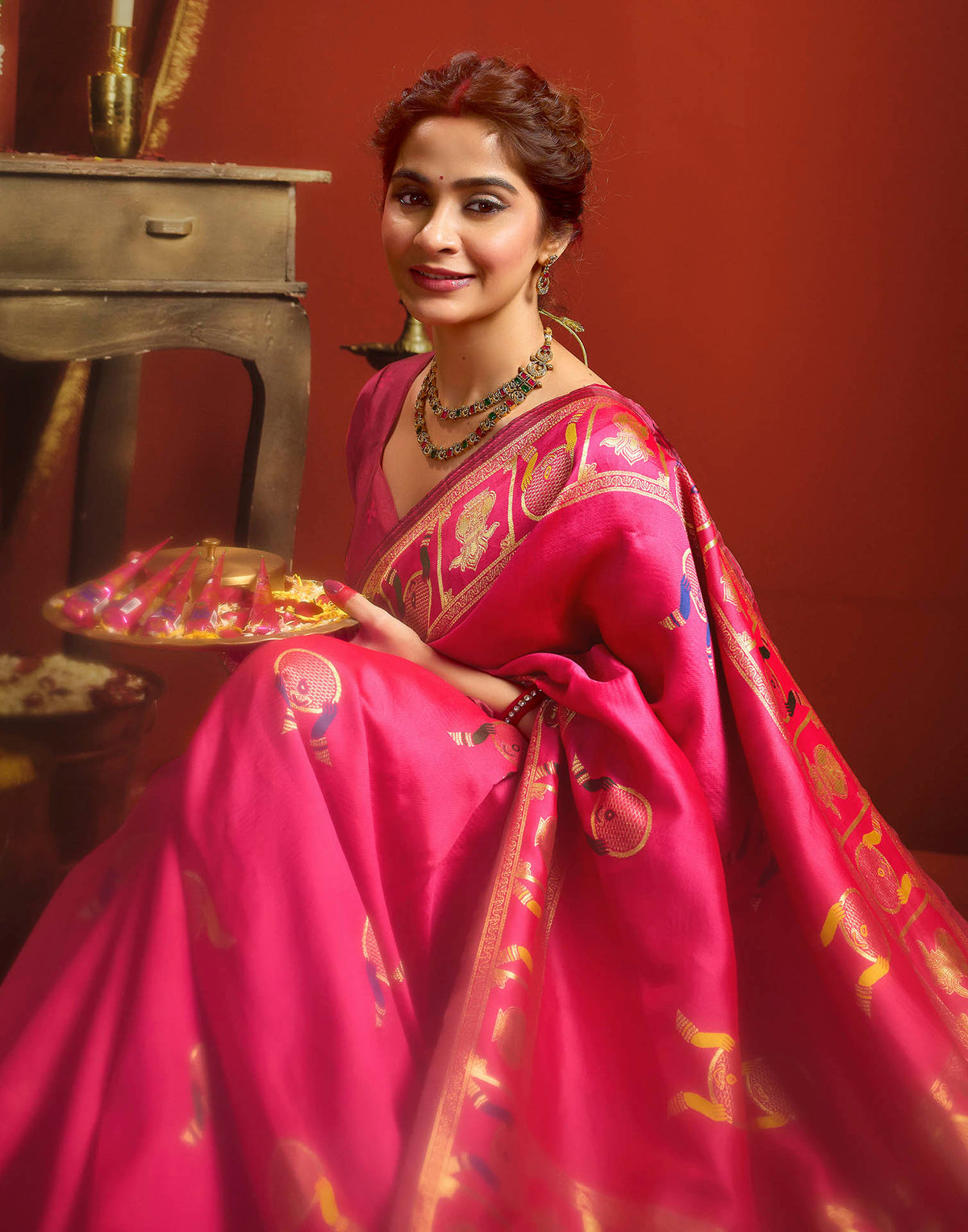 Magenta Silk Woven Banarasi Saree