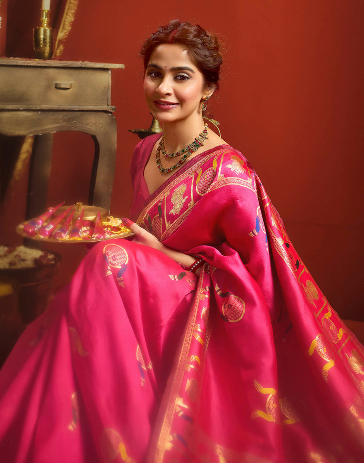 Magenta Silk Woven Banarasi Saree