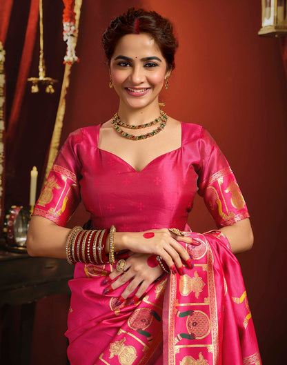 Magenta Silk Woven Banarasi Saree