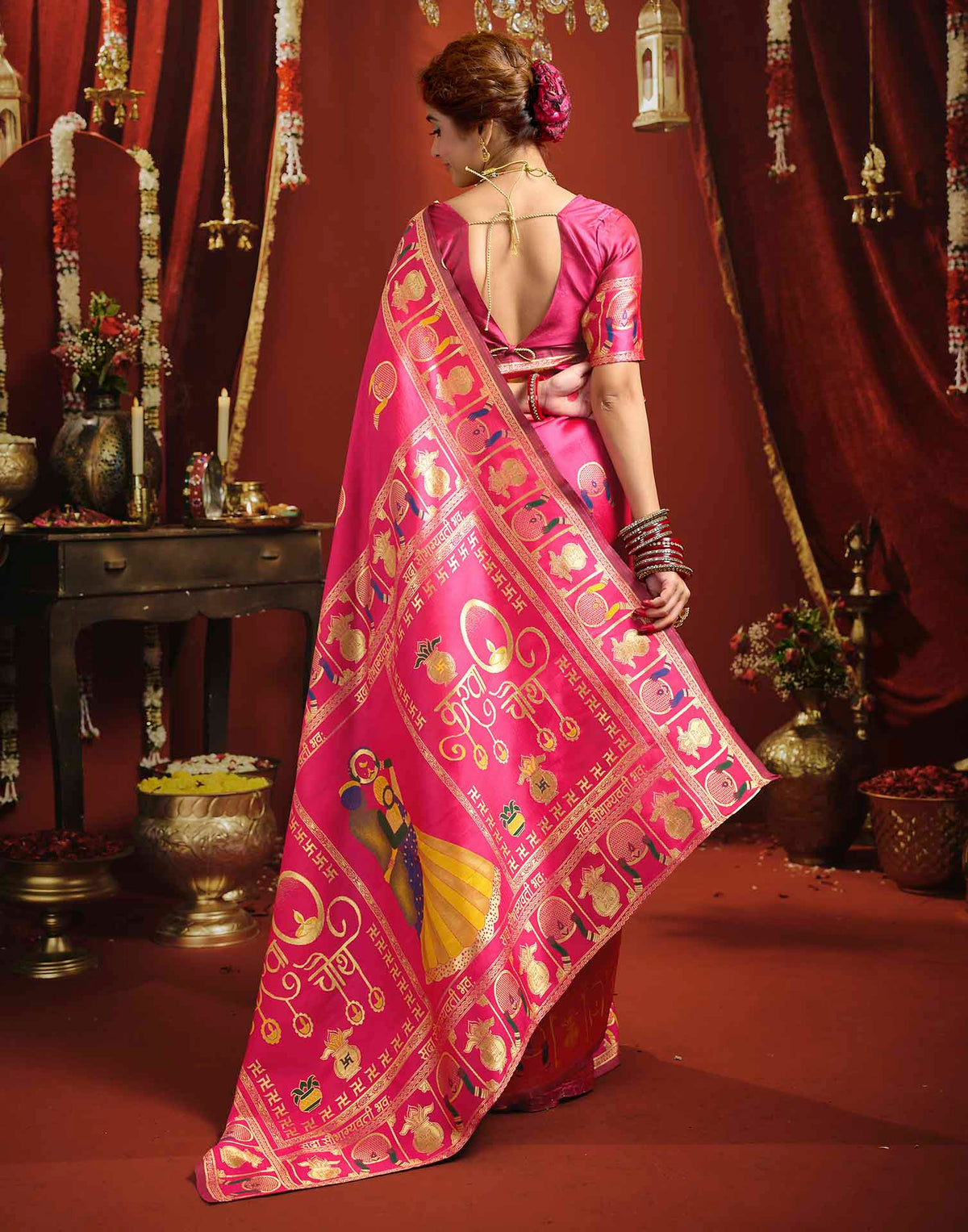 Magenta Silk Woven Banarasi Saree