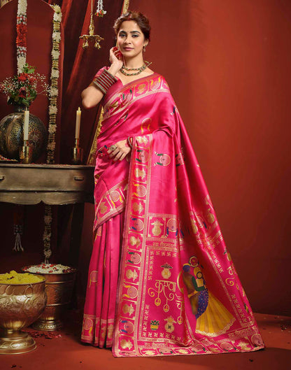 Magenta Silk Woven Banarasi Saree