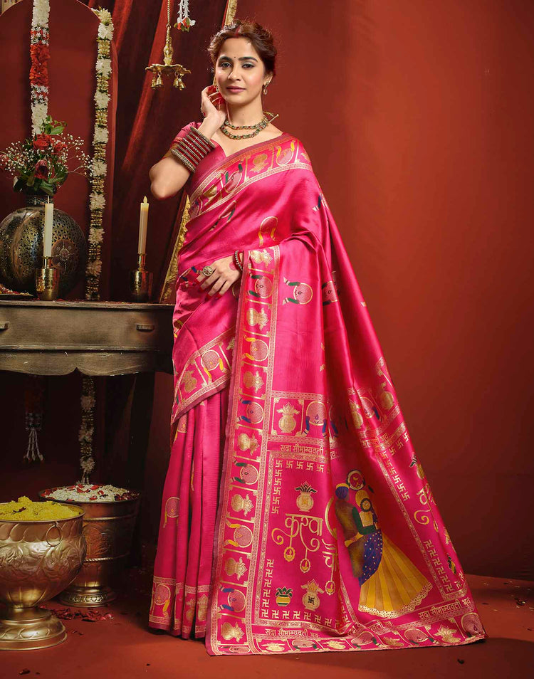 Magenta Silk Woven Banarasi Saree