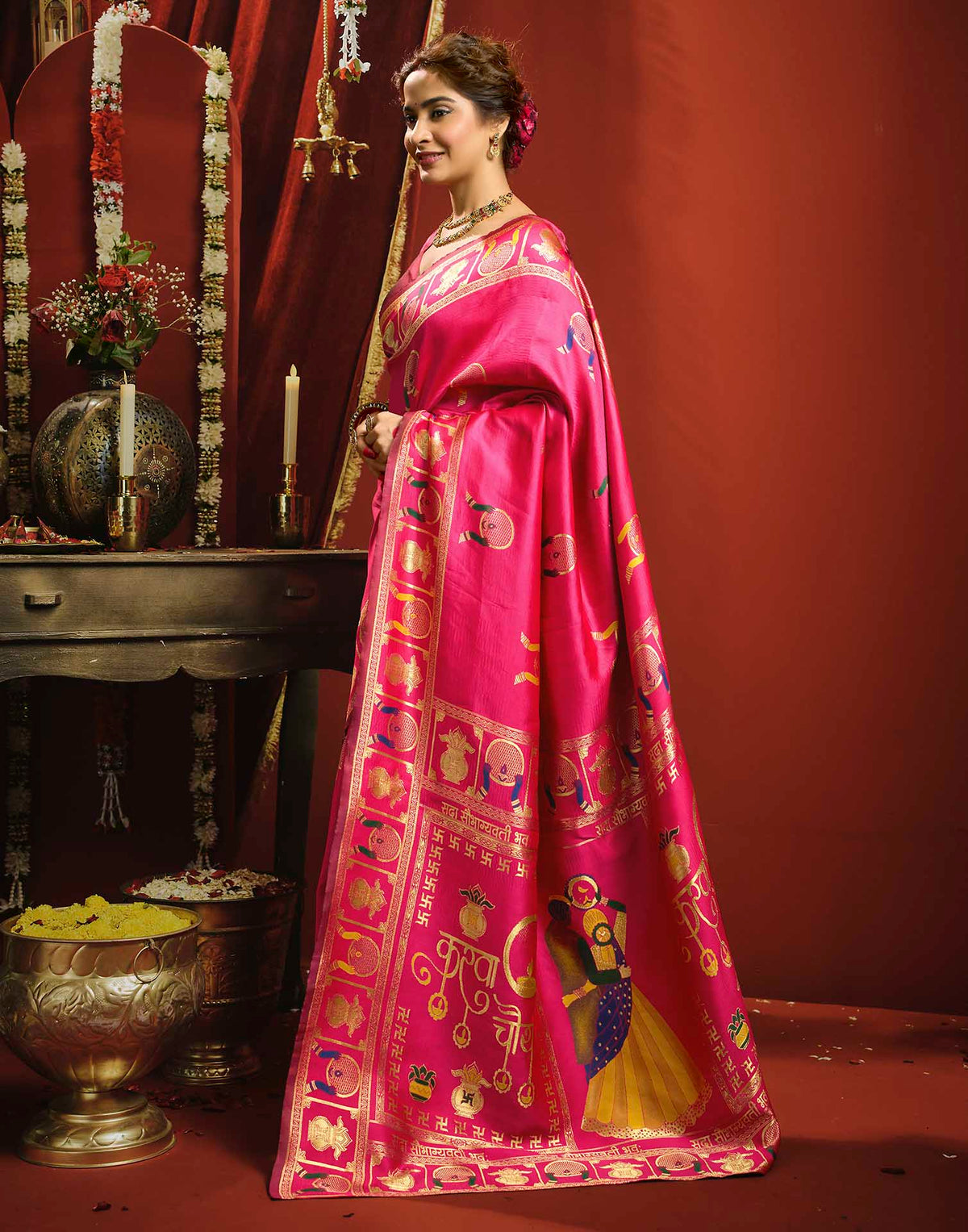 Magenta Silk Woven Banarasi Saree