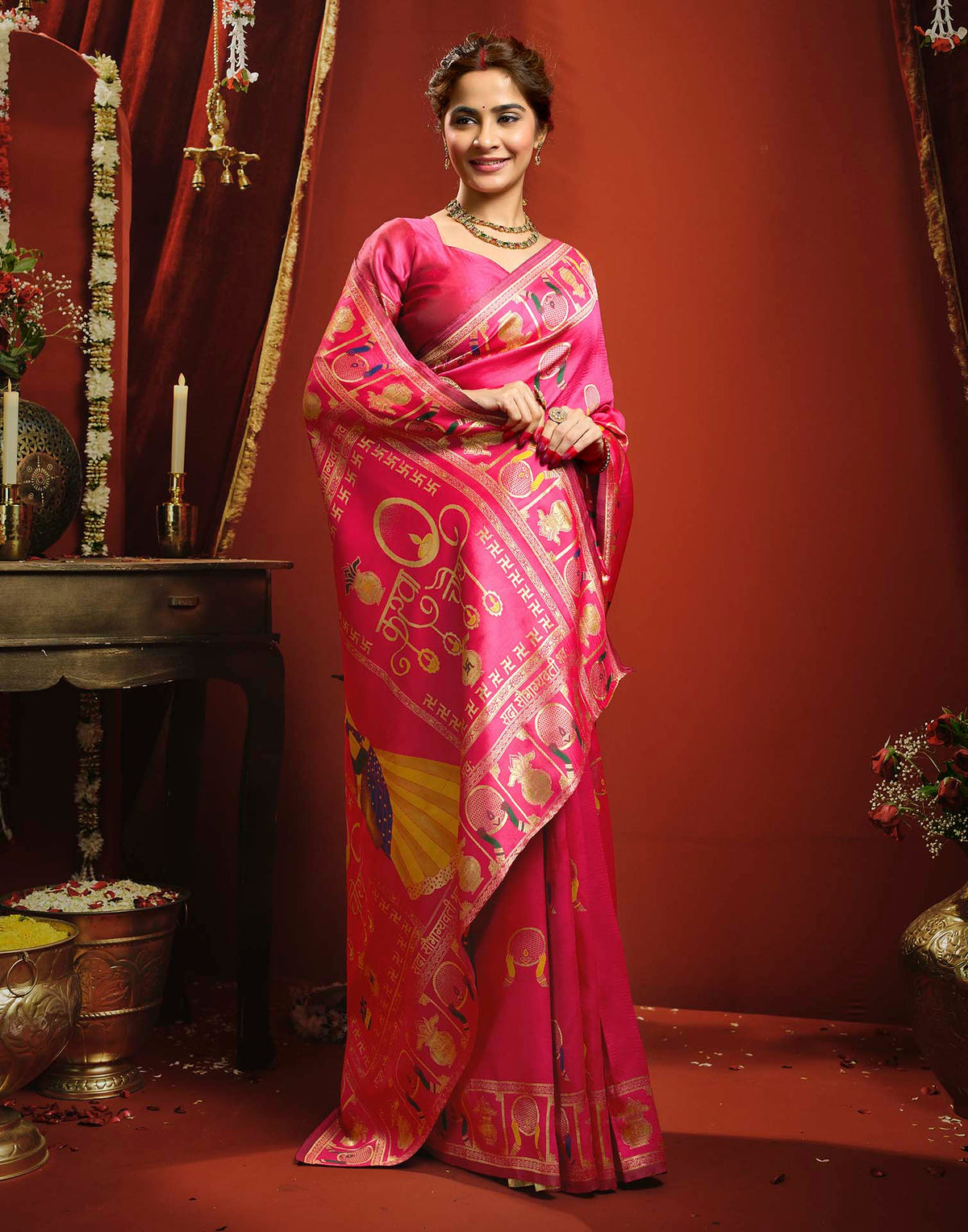 Magenta Silk Woven Banarasi Saree