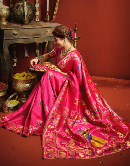 Magenta Silk Woven Banarasi Saree
