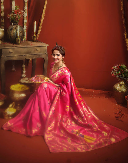 Magenta Silk Woven Banarasi Saree