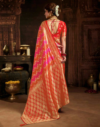 Hot Pink Silk Woven Bandhani Saree