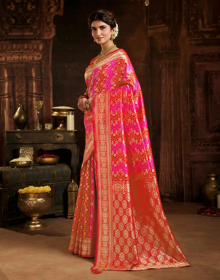Hot Pink Silk Woven Bandhani Saree