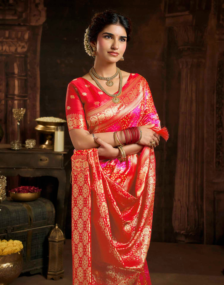 Hot Pink Silk Woven Bandhani Saree