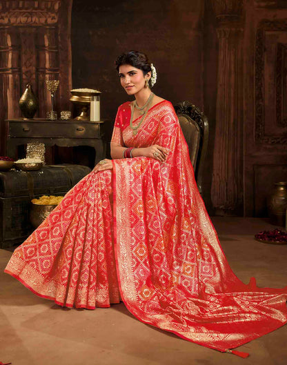 Rani Red Silk Woven Bandhani Saree