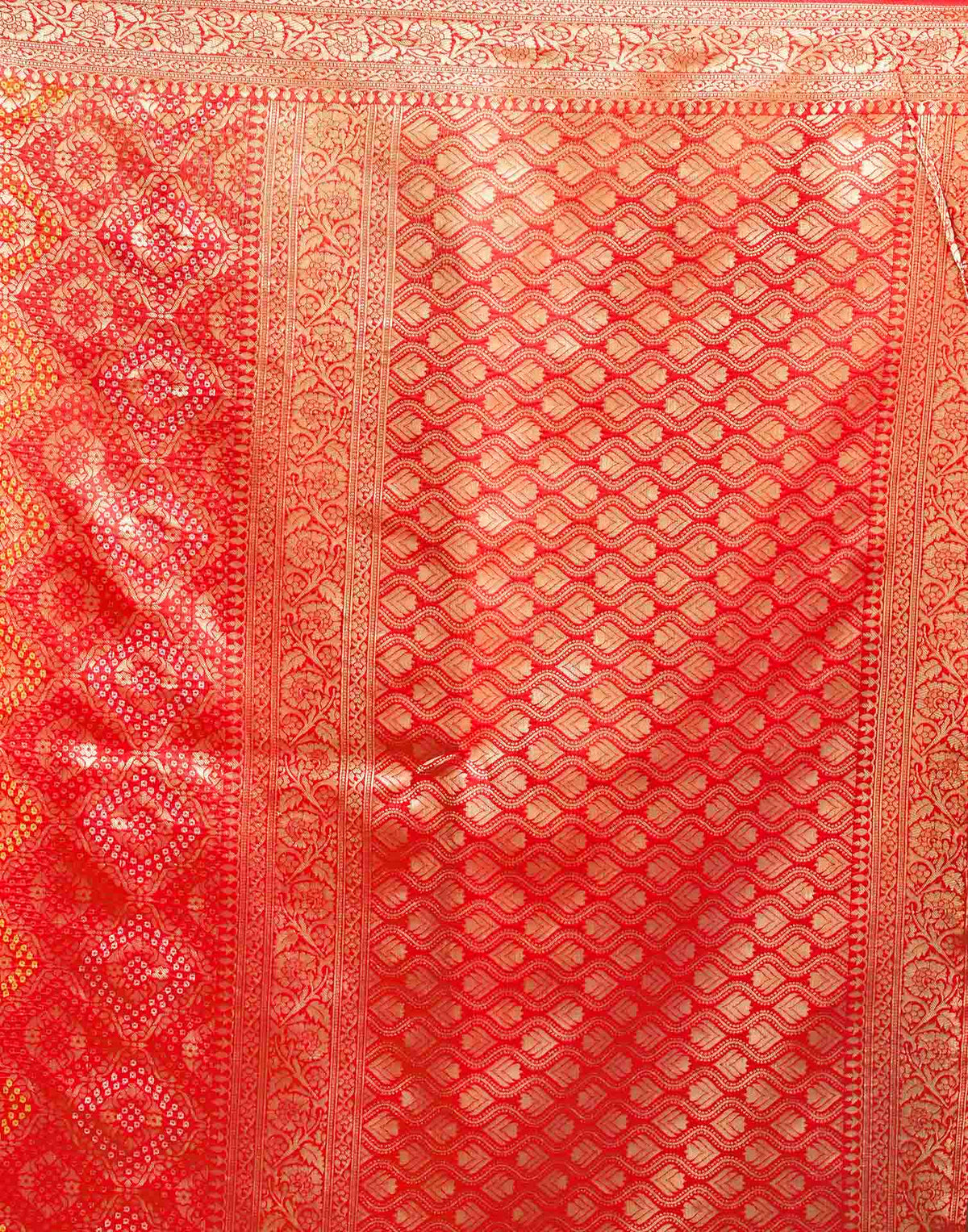 Rani Red Silk Woven Bandhani Saree